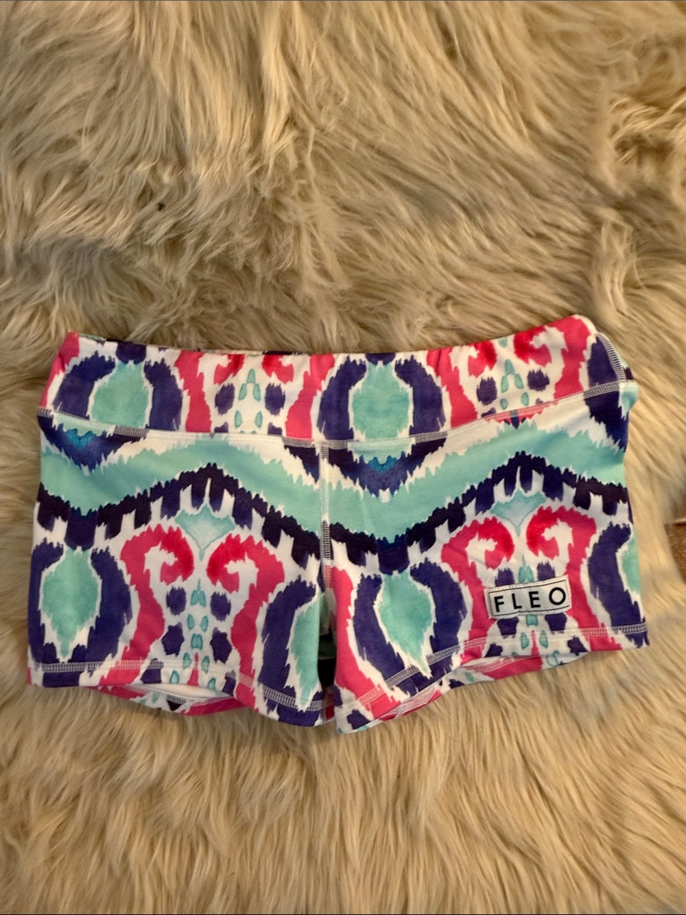 Fleo Women's Patterned Bike Shorts in Aqua, Purple & Pink